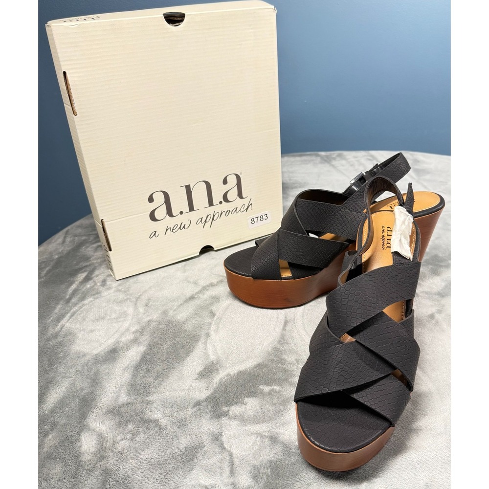 ana Dorian Womens 10 Black Platform Wedge Sandals Crisscross Strap